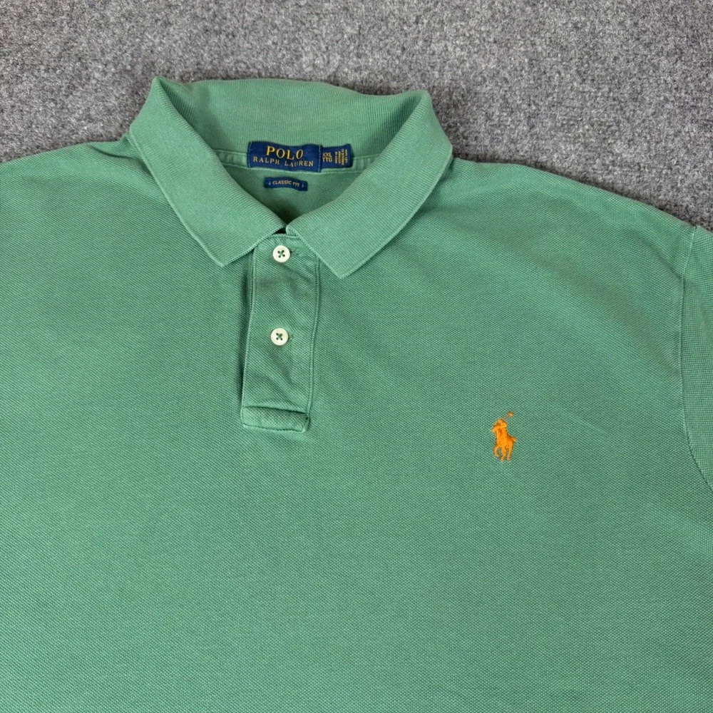 Polo Ralph Lauren Mens XXL Classic Fit Pique Polo Shirt Green Orange Pony Logo